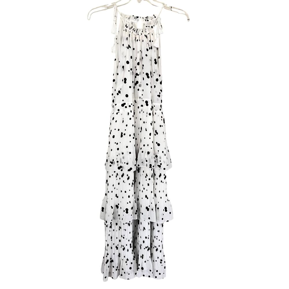 Whistles White Polka Dot Sleeveless Halter Tassel Pleated Tiered Maxi Dress Sz 8